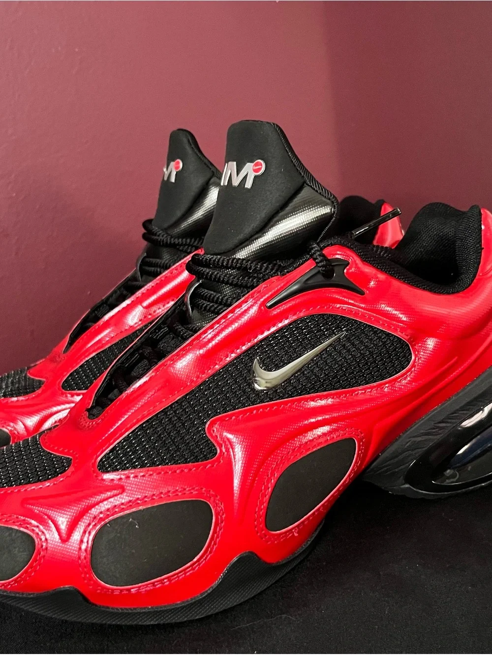 Nike Men’s Red and Black Athletic Sneakers with Silver Swoosh
